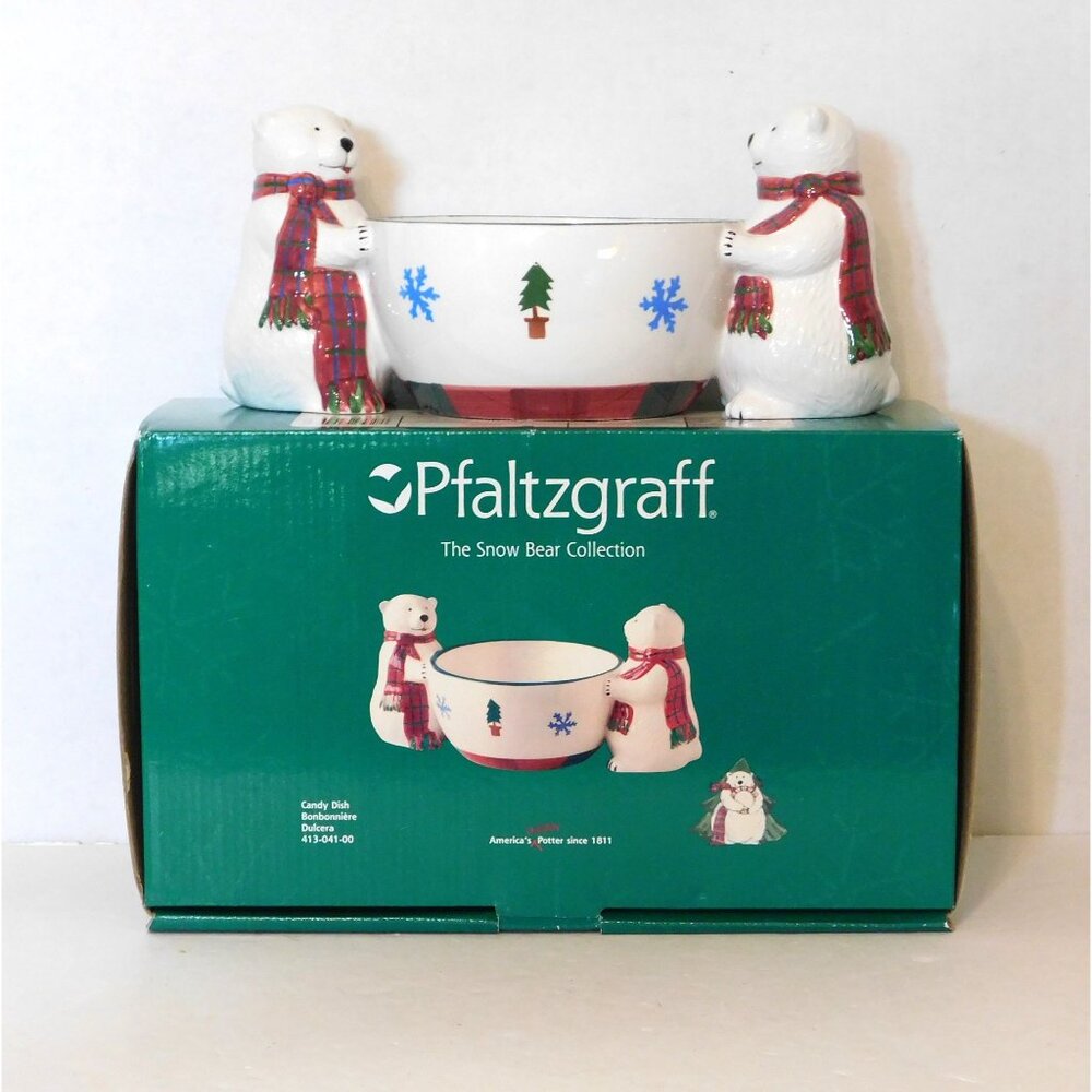 Pfaltzgraff Snow Bear Candy Dish Original Box Retired Polar Bears Holidays - Picture 13 of 13